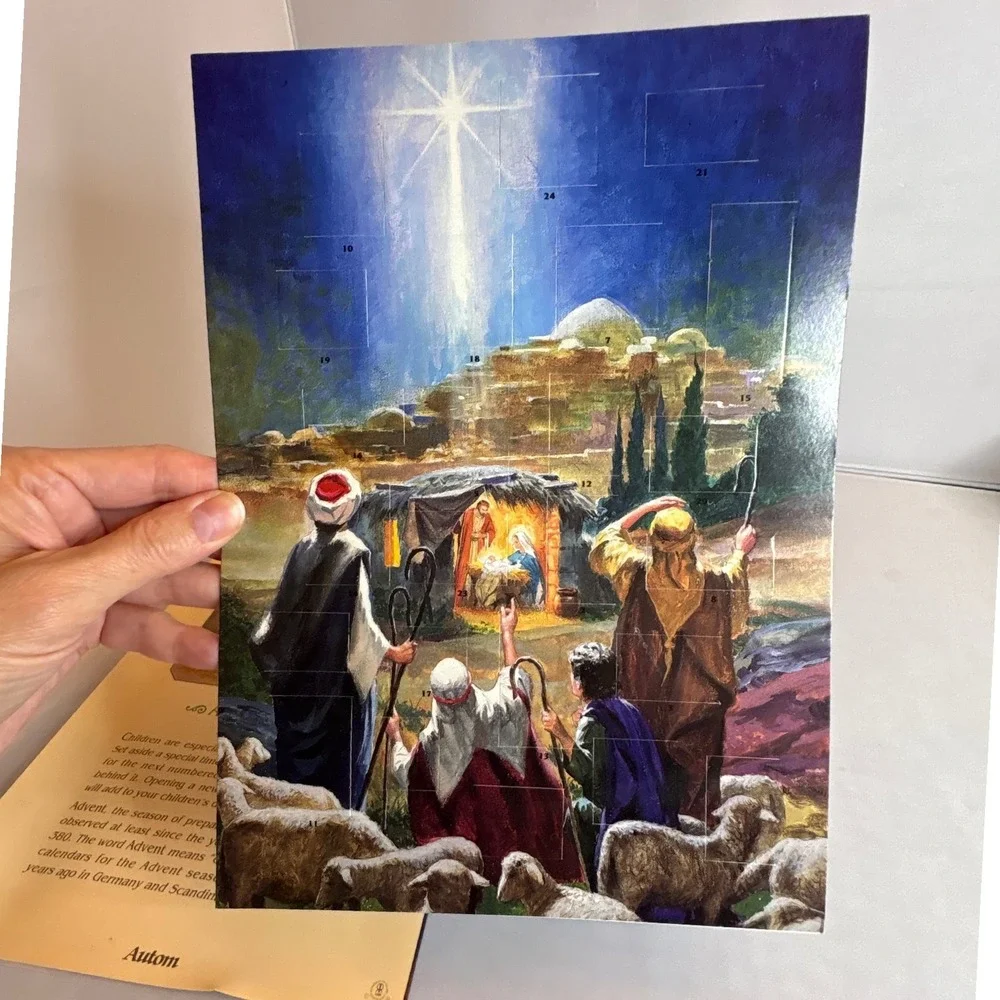 2 Vtg Autom Nativity Scene Advent‎ Calendar Christmas Religious Family Tradition